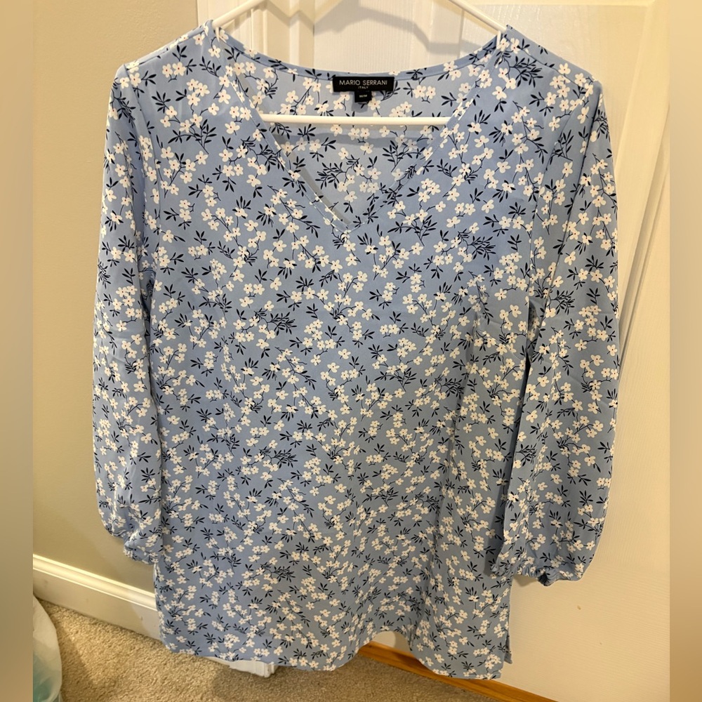 Mario Serrani Light Blue Floral Blouse